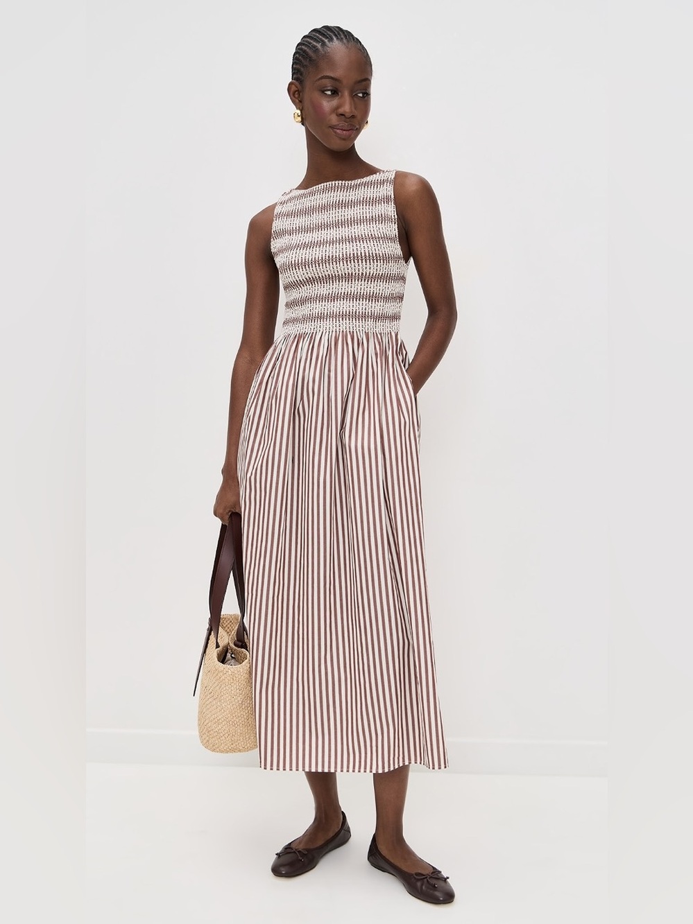 Hill House Rust Striped Cosima Nap Dress - size medium